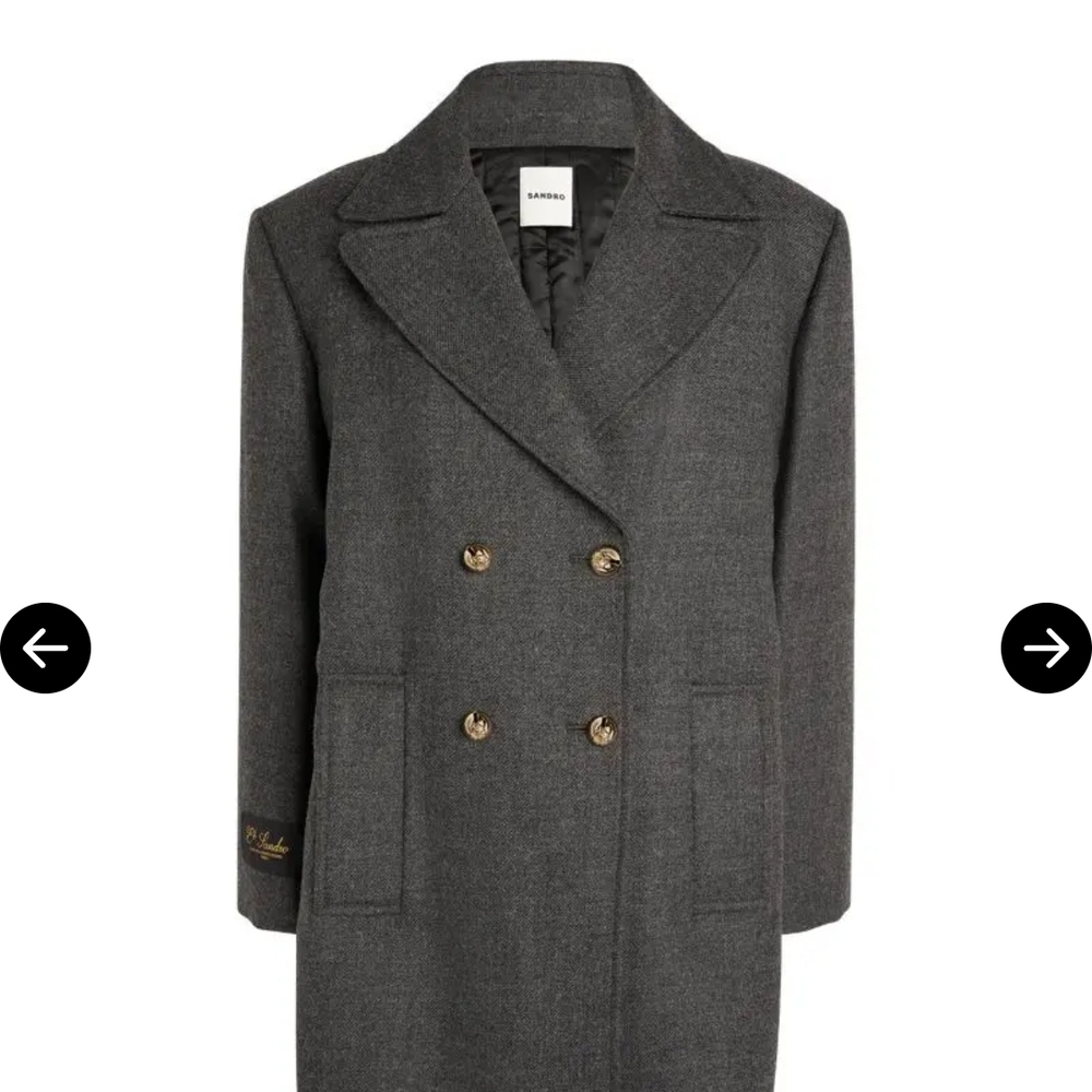 Sandro Gray Blazer Double-Breasted Wool Blend